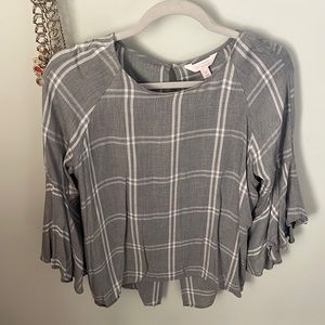Lauren Conrad blouse , grey and white, With flowy sleeves. great condition